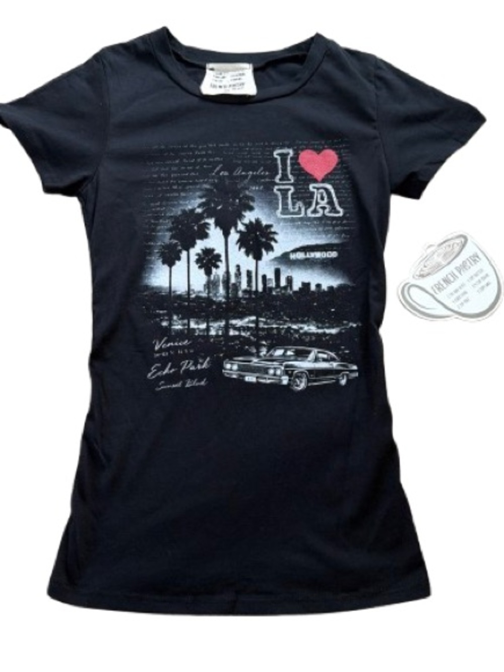 french pastry Black Kids Graphic I ♥ LA Tee with Pink Heart. Size XS NWT